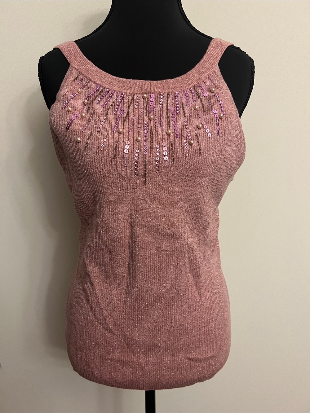 Cache Pink Beaded Knit Tank